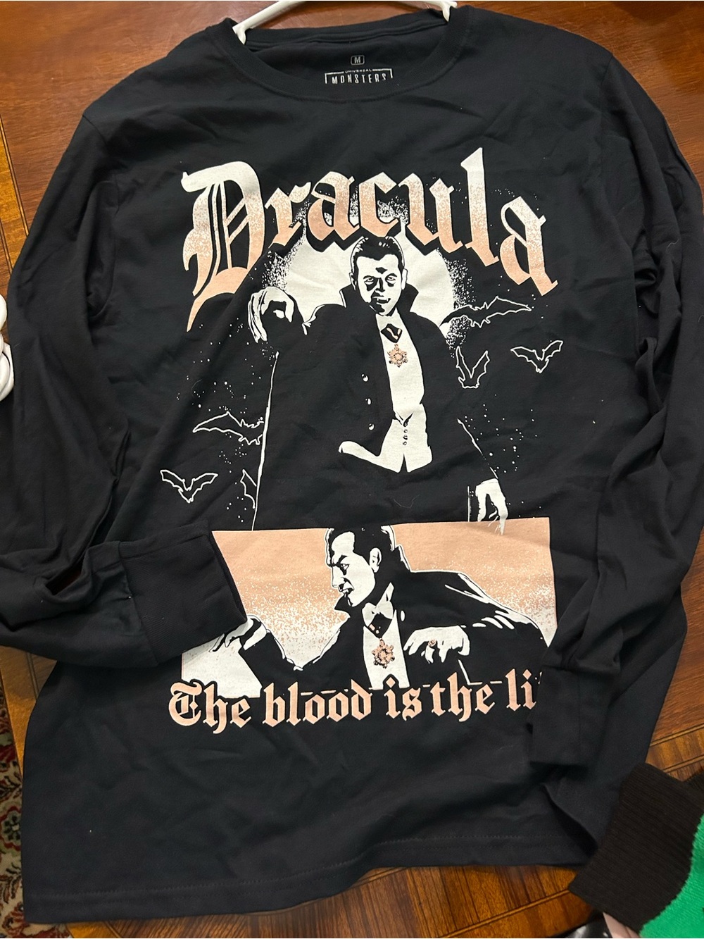 Universal Black Dracula Graphic Long Sleeve Tee with Cream Accents